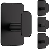 Eowihor Large Heavy Duty Wall Hooks - 26lb Max, Stainless Steel Adhesive Towel Hooks for Hanging Towel, Coat, Robe, Hat, Sticky Towel Holder for Wall Mount in Bathroom, Shower, Kitchen (Black, 4 Pack)
