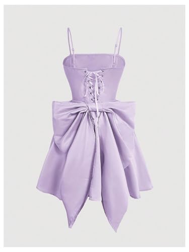 Image of WDIRARA Women's Satin Bow Homecoming Dresses Spaghetti Strap Wedding Guest Gown Summer Mini Dress