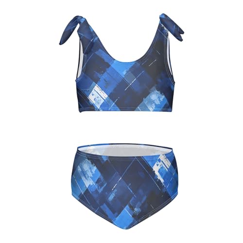 KLL Buffalo Plaid Blue Black Girl Two Piece Bikini Sets Quick-Dry Swimsuits Swimming Suits Cute Shoulder Strap