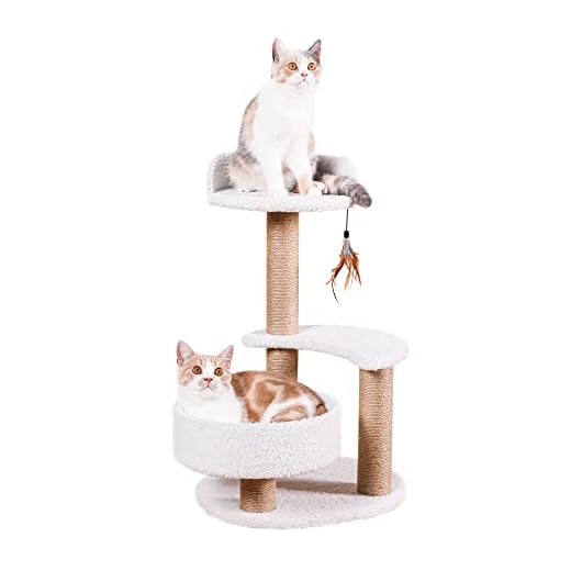 Lahas Modern Cat Tree Tower for Indoor Small Cats with Sisal Scratching Post,Hammock,Perch,Bed,Feather Toy,Easy to Assemble,Activity Design Cat Furniture Supplies