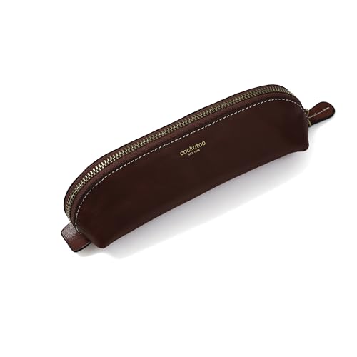Image of Cockatoo Genuine Leather Pencil Pouch, Accessories holder, Stationery Bag, Zippered Pen Case for Work & Office (Scarlet)