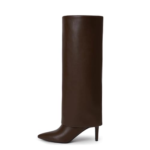 Image of VIUGJNEX Fold Over Boots for Women Fall Tall Knee High Boots
