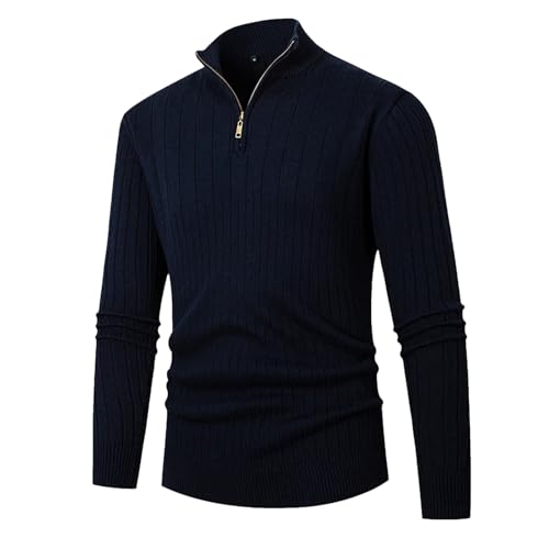 Winter Pullover Men's Warm Knitted Sweater Stand Collar Solid Turtleneck Half Zip Casual Outdoor Tops