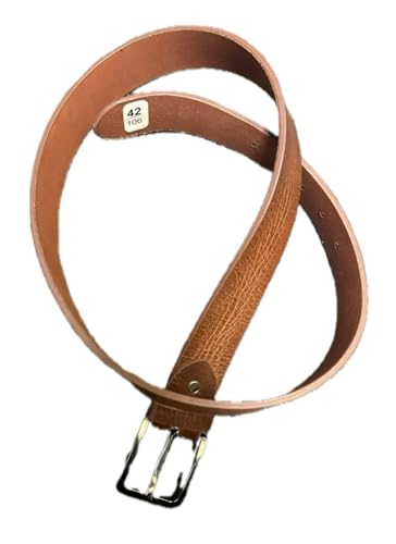 Genuine Leather Belt with Metal Buckle, Brown, Classic Design