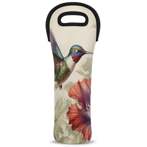 Neoprene Wine Tote Carrier Bag for Wine,Water, Champagne, Beer, Baby Bottles 15.6 x 5.1 Inches, Protective Wine Bag,Hummingbird