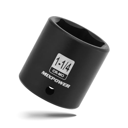 MIXPOWER 1/2 Drive Shallow Impact Socket CR-MO 1-1/4 6 Point Radius Corner Design Axle Nut Impact Grade Socket for Easy Removal