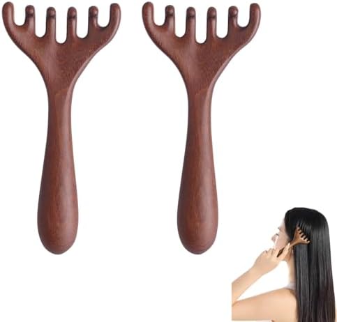 2 Stück Kopfhaut-Massagegerät aus Holz - Gua Sha Massagekamm für Tiefenentspannung, Stressabbau und Kopfpflege - Langlebiger Holzkamm zur Stimulierung der Kopfhaut für Familie & Fr