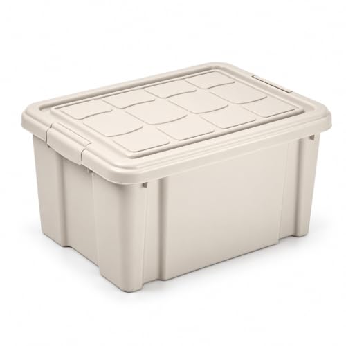 Cubo de almacenaje con tapa, Contenedor de plástico para almacenar libros, ropa, mantas, 40 x 30 x 21 cm, 16 litros de capacidad