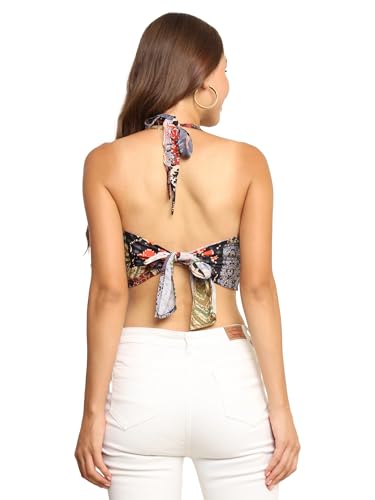Image of KE KANHA EXPORTS Halter Neck Wrap Top|top for Women|Backless Tops for Women|Halter Neck Tops|Adjustable wrap Waist|Boho Beach Border Print|Easily fits S-M|Bust30-36Inch|LengthUpTo 18Inch