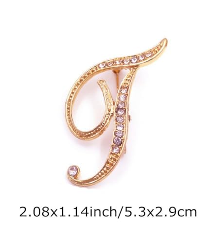 Image of vmcoatdu Women A-Z Initial Pins 26 Letters Pins Gold Plated Metal Brooches Clear Crystal Rhinestone Brooch Breastpin Badge
