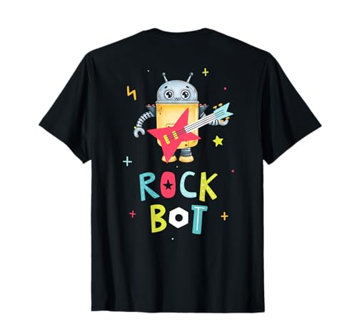 Arte en la parte trasera de Rock Bot I Love Robot para niños, niñas y amantes de los robots Camiseta