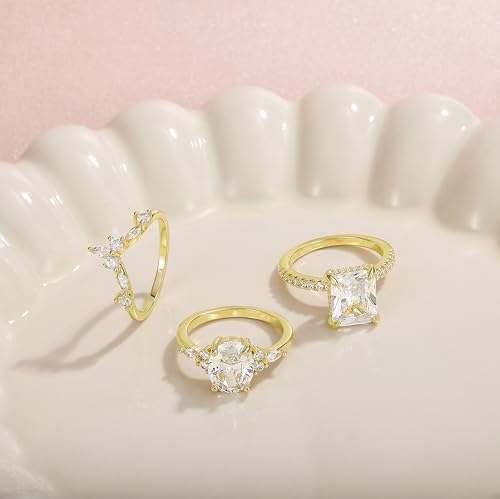 3ct Marquise Engagement Ring for Women 14K Gold Plated Stackable Wedding Rings Set for Her 4ct Radiant Pear Oval Cut Eternity CZ Wedding Bands Size 4-102