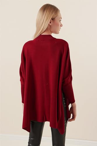 Image of Women's Crew Neck Batwing Sleeve Split Hem Oversized Knit Poncho Sweater