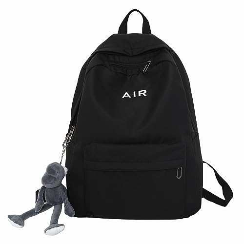 Backpack Student Bag Student Backpack Simple Large Capacity Backpack With Cute Pendant Pockets Inside (Black, One Size)2