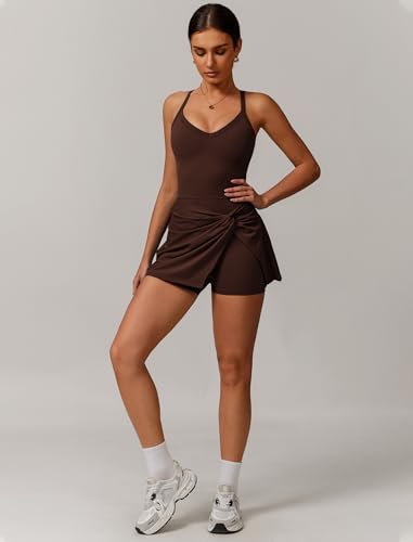 Womens Tennis Golf Dress with Built-in Bra Shorts Cross Backless V Neck Twist Front Hem Athletic Dresses4
