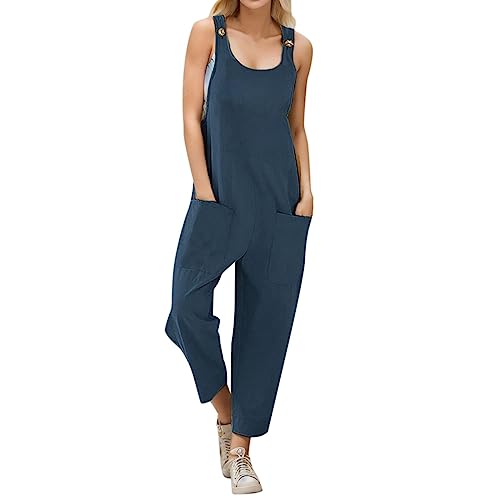 Dungarees for Women UK Wide Leg Jumpsuit With Pocket Loose Fit Playsuits Summer Plain Overalls Casual Loose Sleeveless Baggy Fashion Trousers Sling Harem Romper