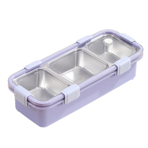 Mocturnity Fiambrera de 3 Compartimentos, Caja Bento de Acero Inoxidable, Contenedor de Almacenamiento de Alimentos Portátil para Niños, Caja de Refrigerio A Prueba de Fugas C