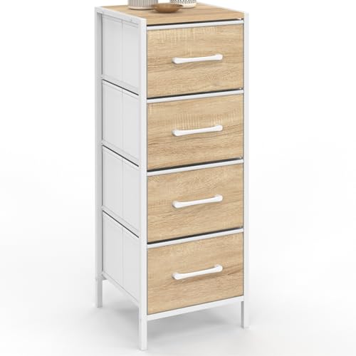 IDMarket - Meuble d'appoint 4 tiroirs Utah 30 cm chiffonnier, Meuble de Rangement Design Industriel Bois et Blanc