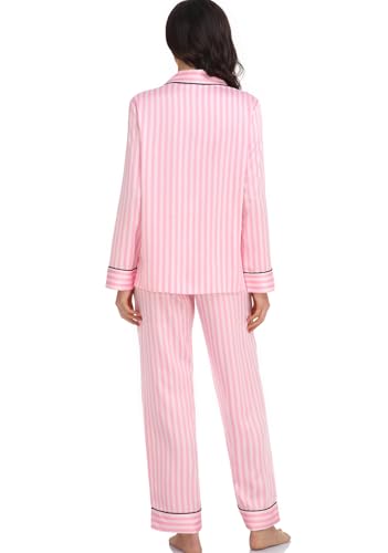Image of Serenedelicacy Women's Satin Pajama Set Long Sleeve Button Down Sleepwear 2-Piece Silky Pj Set