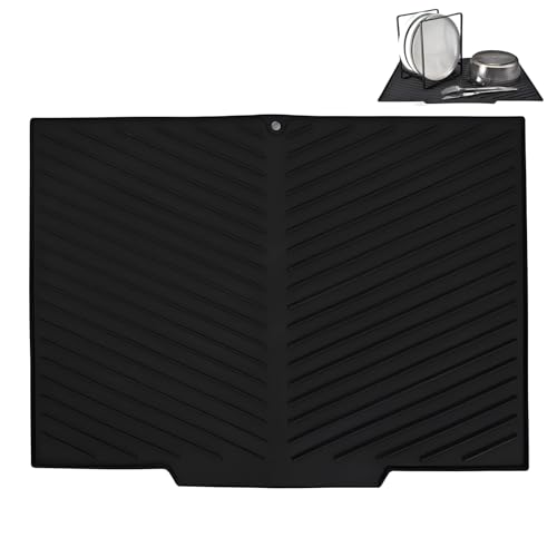 Draining Board Mats, Silicone Dish Drying Mat 44 X 34 Cm Silicone Draining Mats for Kitchen Sink Black Dish Drying Mat for Kitchen Counter Universal Drain Board