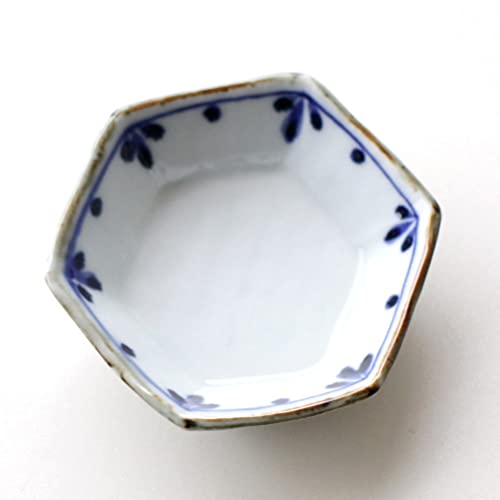 波佐見焼 小皿 豆皿 醤油皿 プレート 和食器 和風 直径9.5×高さ2.5 日本製 食洗機対応 電子レンジ対応 波佐見 六角ミニ皿 (B)
