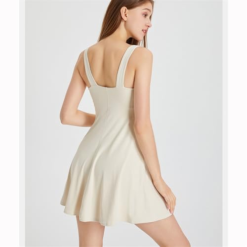 Vestido de tênis feminino para treino com bolsos embutidos, vestido atlético para exercícios, Branco