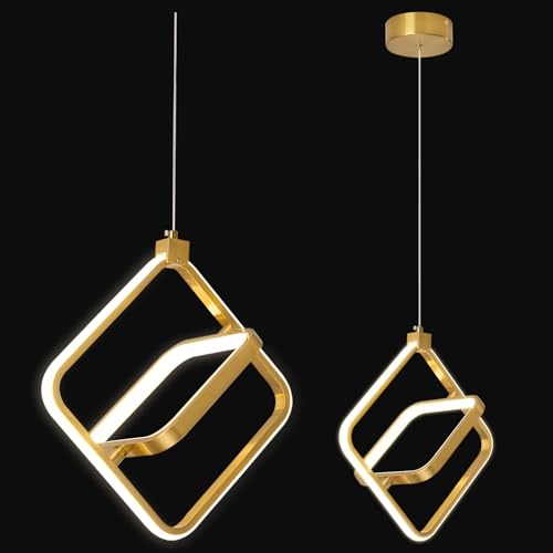 Image of Modern LED Chandelier Gold Rectangular Pendant Light Fixtures 4000K 20W Dimmable Height Adjustable Pendant Lighting for Dining Room Kitchen Island Bedroom Living Room Foyer(1-Pack)