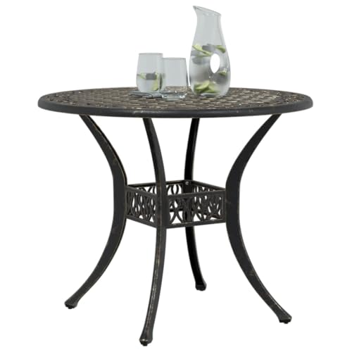 Mesa de jardín de aluminio fundido bronce de Ø90x75 cm con orificio para sombrilla de exterior 5