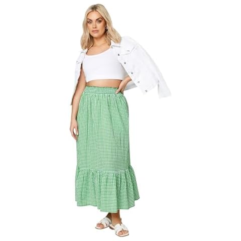 Yours Curve Gingham Tiered Midi Skirt Cover