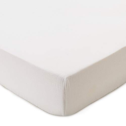 URBANARA Drap housse Mafalda - 100% lin - naturellement hypoallergénique et respirant - Refroidissement en été et réchauffe en hiver - 90cm x 200cm x 25cm (blanc) Cover