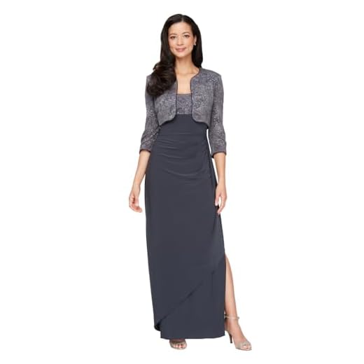 Alex Evenings Women's Empire Waist Bolero Jacket Dress (Petite and Regular Sizes), Smoke, 16
