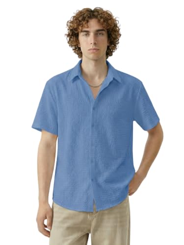 Image of Leriya Fashion Shirt for Man | Casual Short Sleeve Shirt for Men with Button Closure | Premium Poly Blend Regular Fit Textured Stylish Shirts | Spread Collar Shirts for Office,Travel,Holidays