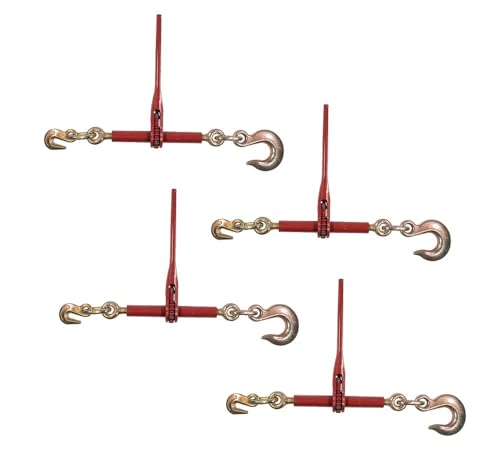 Image of Mytee Products (4 Pack) 5 /16 inch- 3 /8 inch Heavy Duty Ratchet Chain Binder w / 3 /8 inch Grab Hook & 1 /2 inch Slip Hook, 5,400 Lbs WLL - Tie Down Hauling Load Binders for Flatbed Trailers