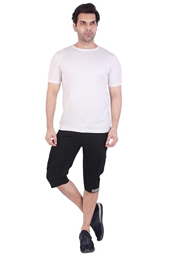 Image of Men Cotton Regular Fit Solid Knee Length Short | 2 Zipper Pocket | 4 Button Pockets | Versatile Half Pants for Everyday -