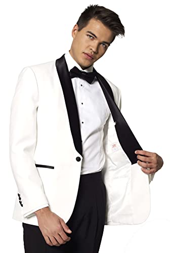 Opposuits Men's Formal Outfit - Premium Tuxedo Suit - Slim Fit - White And Black - Includes Blazer, Pants And Bow Tie - Size Us 38 #TOP6