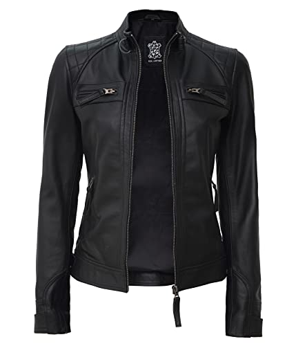 Fjackets Real Leather Jacket Women - Cafe Racer Slim Fit Black Stand Collar Jackets | [1313746] Diamond1 Black, Xxl #TOP1