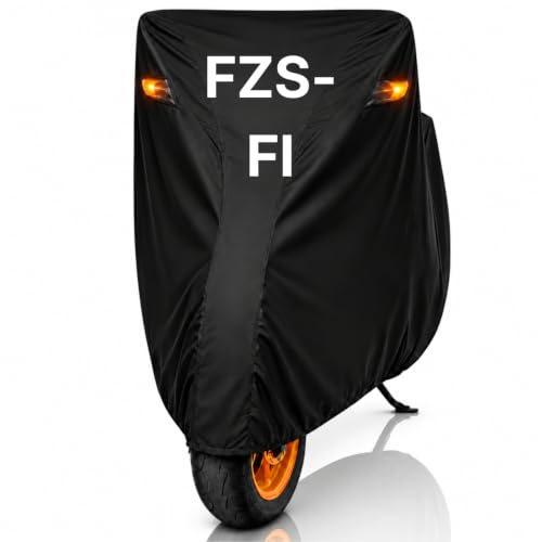 Image of Dhoom Bike Body Cover for FZS-FI Cover | 100% Waterproof, Dustproof & Scratch Resistant | Heavy Duty Two Wheeler Covers with UV Protection, Heat Resistant | All Weather Outdoor Bike Cover (Black)
