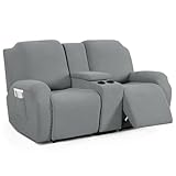 TAOCOCO Loveseat Recliner Cover with Middle Console, Stretch Loveseat Cover for 2 Seat Recliner Couch, Jacquard Reclining Sofa Covers Loveseat Slipcover Furniture Protector, Dusty Grey