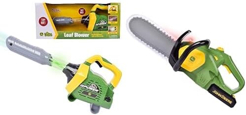 John Deere Kids Power Tools Bundle - Leaf Blower with Real Air & Chainsaw with Lights and Sounds, Pretend Play Construction Toys