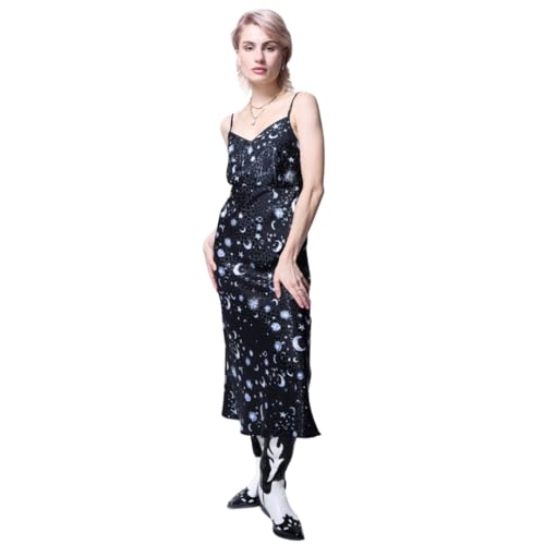 Robe midi cami satin lune décontractée formelle pour soirée chic