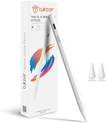 Tukzer Active 2nd Gen Stylus Pen iPad Pencil | Palm Rejection, Tilt Sensor, High Precision| for only iPad 2018 Onwards iPad(6/7/8/9/10) Air(3/4/5) Pro11(1/2/3/4) Pro12.9 (3/4/5/6) Mini(6/5) White