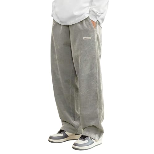 Mokaloha Corduroy Pants, Casual Pit Strip Embroidery Tether Trousers Stylish, Comfort Loose Fit Wide Leg Pants for Men