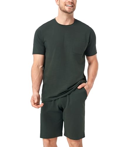 DAVID ARCHY Mens Pajamas Set Short Sleeve Summer Pajamas Soft Cotton Pajamas for Men Lightweight Lounge Set with Pockets