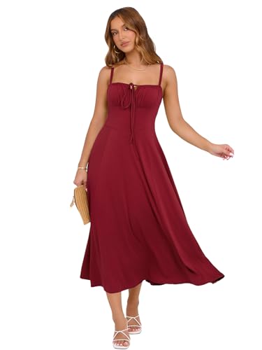 Image of YIOYOLA Corset Dress for Women Casual Tea Party Summer Wedding Guest Flowy Midi Sundress