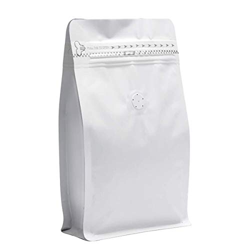 Image of 16 Ounce White Kraft Paper Coffee Bags, Stand Up Coffee Pouches with One Way Degassing Valve and Reusable Side Zipper (Pull Tab to Open) Flat Bottom - Stand Up Well (50pieces / 16oz,1lb, 454gram))