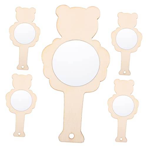 PLAFOPE DIY Wooden Mirror for Kids Unpainted Craft Mirror Toys 5pcs for Painting