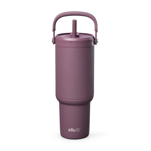 Image of Ello Oasis Go+ 26oz Tumbler with Top Handle and Retracting Straw | Reusable Insulated Stainless Steel Cup, 100% Leakproof Water Bottle, 24 Hours Cold, Cup Holder Friendly For Travel | Wild Rasberry