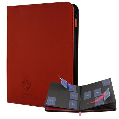 Card Guardian 9 Pocket Card Binder with Zipper – Holds 360 Cards, Side Loading Trading Card Binder for TCG & Football, Premium Card Collection (Red)