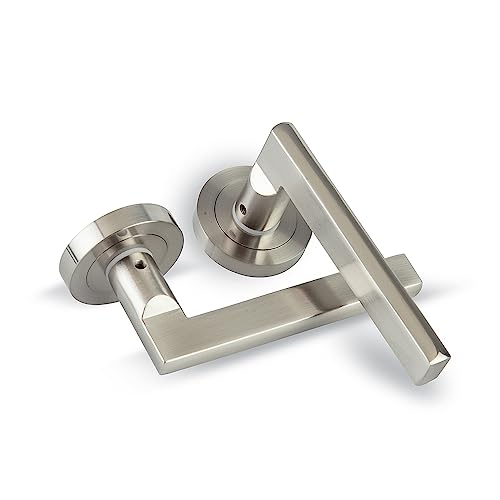 SkySnow IDH-001 Juego de Manillas para Puerta de Paso, Adecuado para Puertas Interiores y Puertas de Oficina, Manetas de Puerta Níquel Cepillado