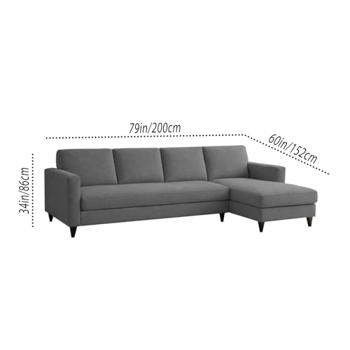 Image of Carlos RHS 4 Seater L Shape Sofa Set for Living Room & Home Office Furniture, Modern Durable Sectional Corner Sofa Couch, Premium Fabric Comfortable Seating with Strong Frame (Dark Grey)